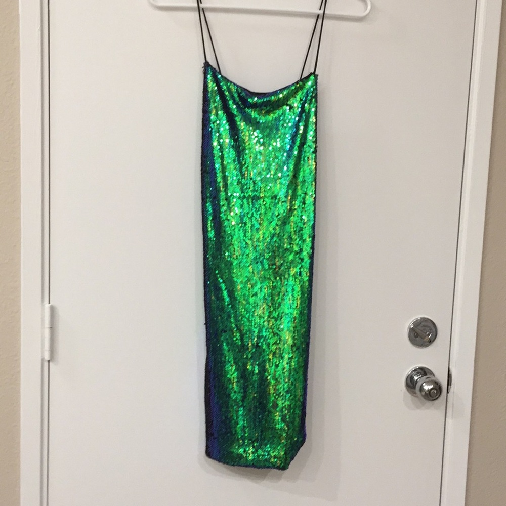 Green/blue sequin cross back dress size M